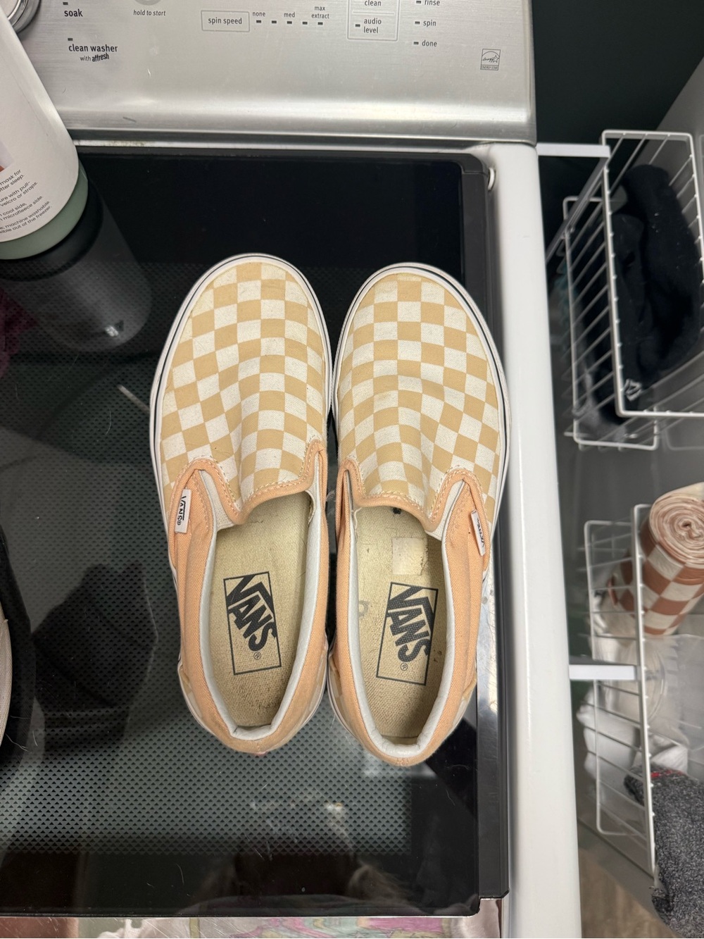 Vans Peach and Cream Checkerboard Slip-On Sneakers - Picture 3 of 3
